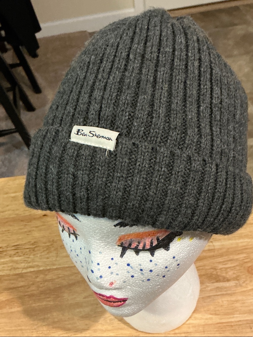 Ben Sherman Knit Beanie Hat Faux Fur Lined One Size Gray EUC